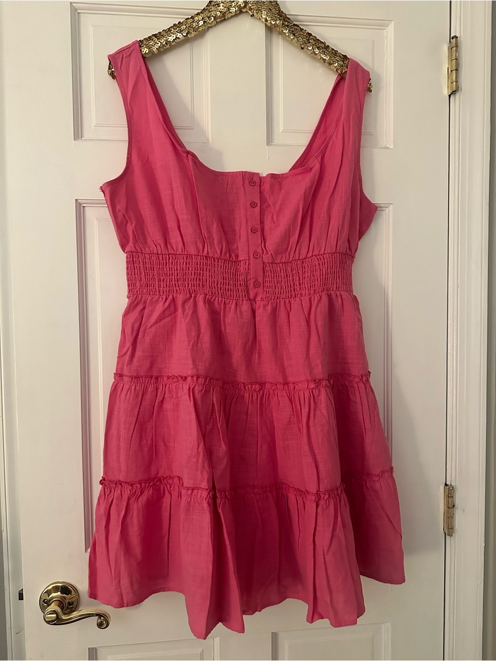 Fashion Novs Pink LinenTiered Button Front Mini Dress Size 1X New! - Picture 7 of 8